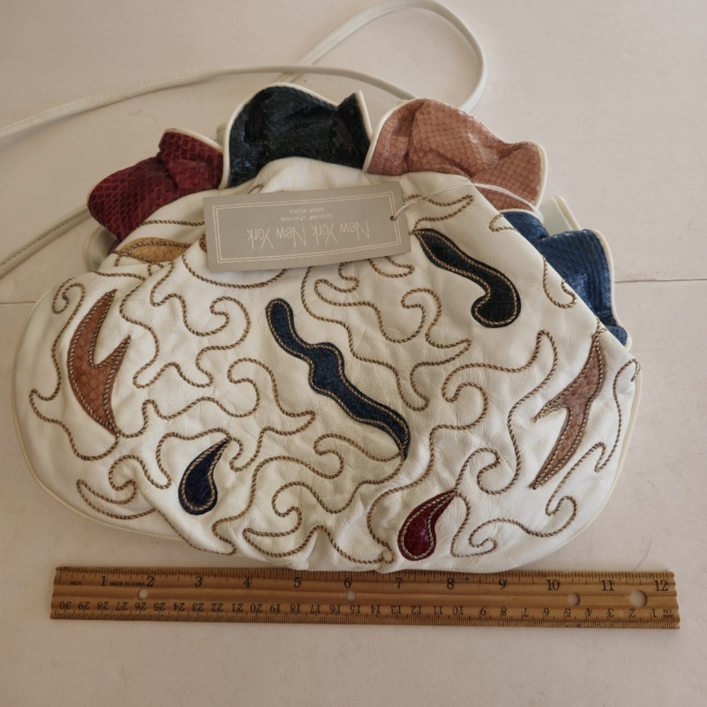 NWT Snakeskin Rope Genuine Leather Crossbody Shoulder Bag Cream New York - Picture 12 of 17